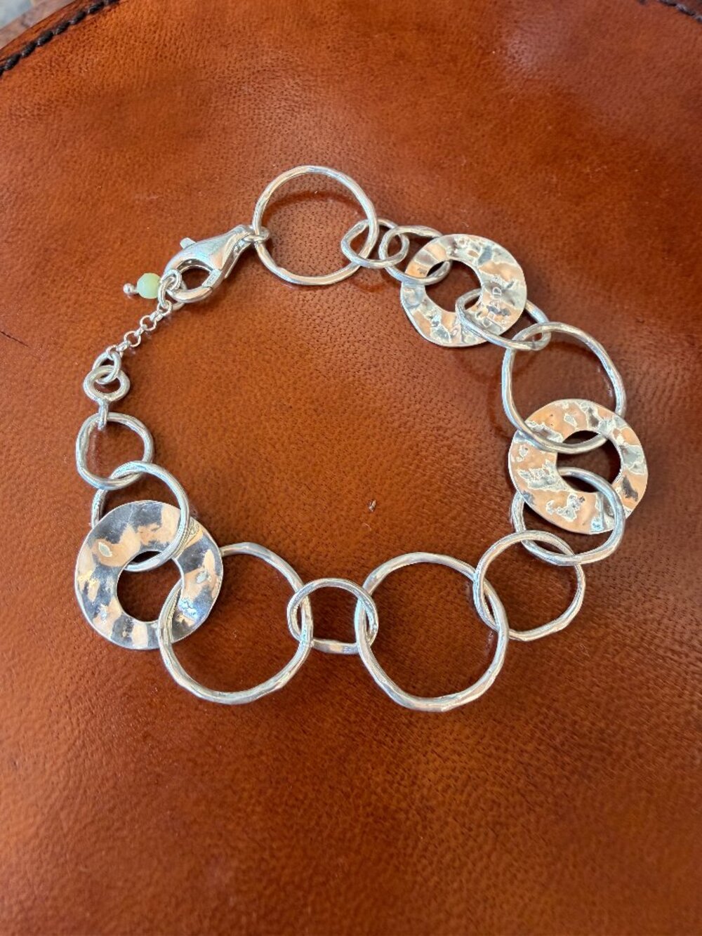 Silpada B1217 Sterling Silver 925 Hammered Circle Paper Chain Bracelet 8"